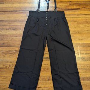 Unique Vintage Brown Wide Leg High Waist Suspender Pants 3X/20